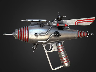 Futuristic Sci Fi Weapon With Silver Body Red Stripes And Mechanical Details 3d model