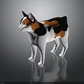 Three Colored Cat Figurine 3D Model in Standing Pose with Gray Background and Reflective Surface