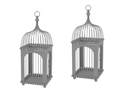 Two Decorative Metal Birdcages With Ornate Tops And Open Wire Structure 3d model