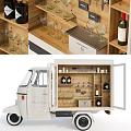 White Utility Vehicle with Open Shelves Display Cabinets and Cargo Compartment Design