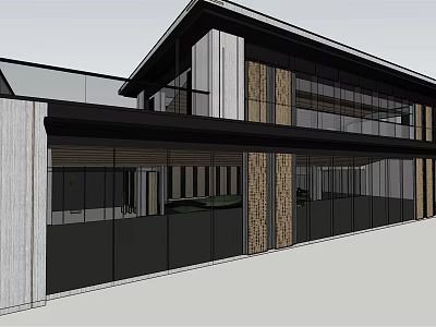 Modern Glass Facade Sales Office Building With Wooden Columns And Open Design 3d model