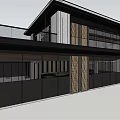 Modern Glass Facade Sales Office Building With Wooden Columns And Open Design