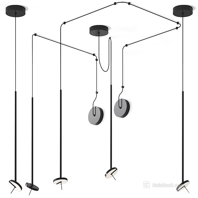 Modern Sleek Chandelier With Metal Arms And Circular Light Pendants For Contemporary Home Decor 3d model 