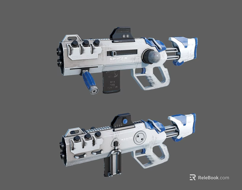 Advanced Futuristic Sci Fi Weapon With White Frame Blue Accents And Tactical Grip 3d model