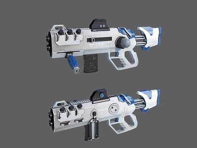 Advanced Futuristic Sci Fi Weapon With White Frame Blue Accents And Tactical Grip 3d model