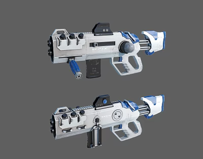 Advanced Futuristic Sci Fi Weapon With White Frame Blue Accents And Tactical Grip 3d model