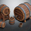 Vintage Wooden Barrel Decorative Ornament Set With Various Sizes And Wooden Stand