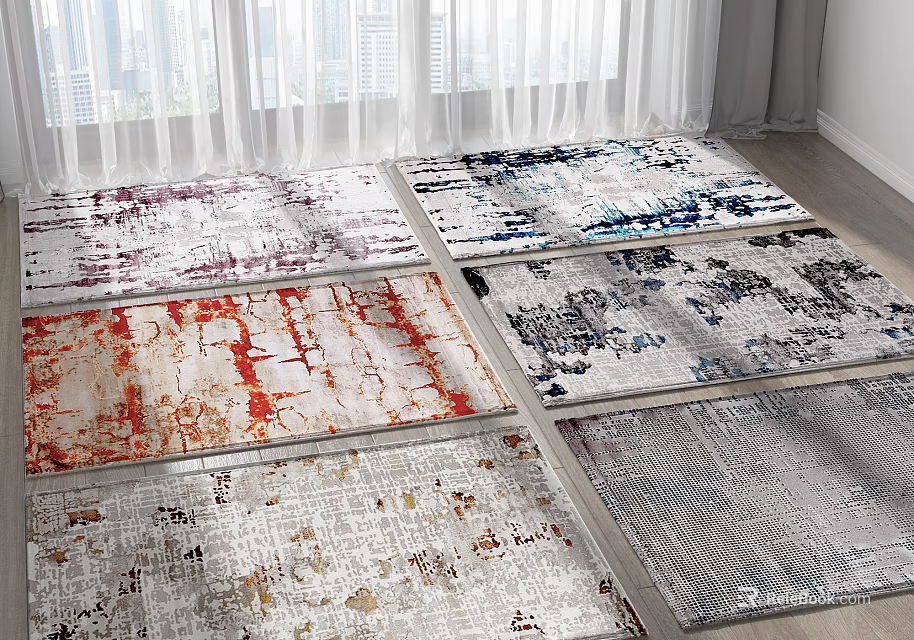 Square Rugs With Various Abstract Patterns And Colors For Modern Home Decor 3d model 