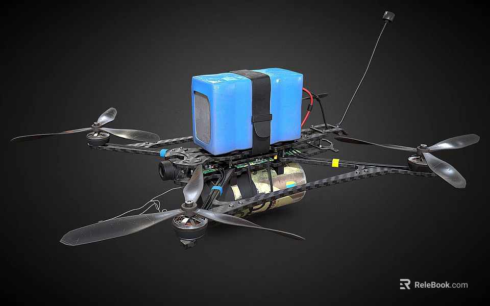 Multi rotor Drone With Blue Battery Black Components And Propellers 3d model 