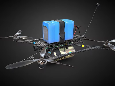 Multi rotor Drone With Blue Battery Black Components And Propellers 3d model