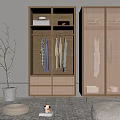 Modern Wooden Wardrobe Interior Design With Glass Doors Woven Panels And Hanging Clothes