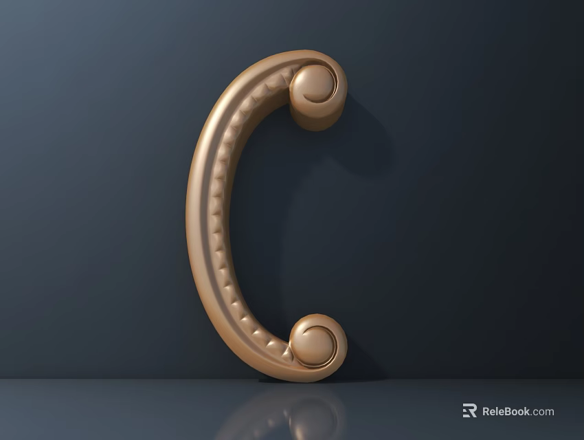 Golden Metal Carved Decorative Curved Ornament with Intricate Details and Shiny Surface 3d model 