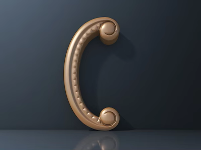 Golden Metal Carved Decorative Curved Ornament with Intricate Details and Shiny Surface 3d model