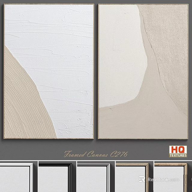 Elegant Framed Canvas Wall Art With Textured Beige And White Design For Interior Decor 3d model 