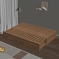 Wooden Double Bed Frame With Storage Drawers And Slat Support Design 3d model