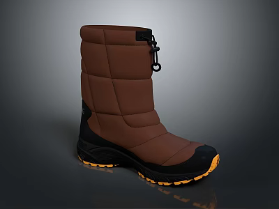 Brown High Top Winter Boots With Warm Quilted Upper Black Rubber Sole And Orange Accents 3d model