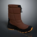 Brown High Top Winter Boots With Warm Quilted Upper Black Rubber Sole And Orange Accents