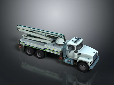 Heavy Duty White Utility Truck With Retractable Boom For Engineering Operations 3d model