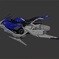 Futuristic Blue And White Hover Motorcycle With Sleek Sci Fi Design And Black Seat