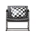 Modern Black Leather Rocking Chair With Wooden Frame and Black White Checkered Pillow