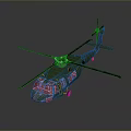 Green Military Helicopter Side View With Rotor Blades And Detailed Exterior