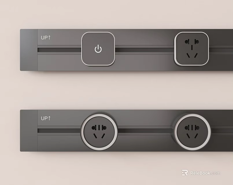 Gray UP1 Model Switch Panels With Power Switch And Socket Outlets 3d model 
