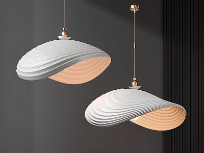 White Shell Shaped Pendant Lights With Wavy Texture And Golden Hardware 3d model