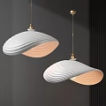 White Shell Shaped Pendant Lights With Wavy Texture And Golden Hardware 3d model