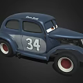 Blue Animated Cartoon Car With Number 34 Big Eyes Retro Design And White Rims