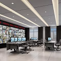 Professional Monitoring Room Interior Design With Multiple Monitor Screens Workstations And Office Chairs