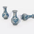 Ceramic Vases With Blue And White Floral Patterns Displayed On White Background 3d model