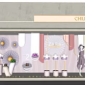 ZARA Shop Window Display with Fan Shaped Decorations Mannequin and Purple Items