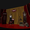 Singapore Themed Photo Spot With Red Telephone Booth Vintage Clock Stacked Boxes And Yellow Red Curtains