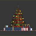 Festive Christmas Tree Decorated With Ornaments And Gifts On Red Carpet
