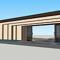 Modern Chinese Entrance Gate Design With Beige Wall And Dark Wood Frames