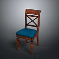 Wooden Chair With Cross Back Design Blue Upholstered Seat And Carved Legs