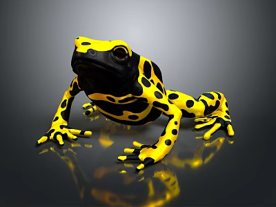 Yellow And Black Spotted Frog Character As 3D Model With Reflective Surface 3d model