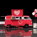 Red Food Truck With Heart Design Tables Chairs And Balloons