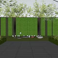 Modern Round Outdoor Chairs On Green Grass Lawn With Hedge Wall And Stone Stepping Stones