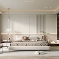 Modern Bedroom Interior Design With Large Window Curtains Bed And Wardrobe 3d model