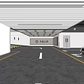 Modern Well lit Parking Garage Interior With Striped Ceiling Parking Lines And Logo Signage
