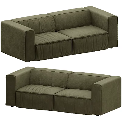 Two Seater Sofa In Olive Green Fabric With Tufted Cushions And Modern Sleek Design 3d model