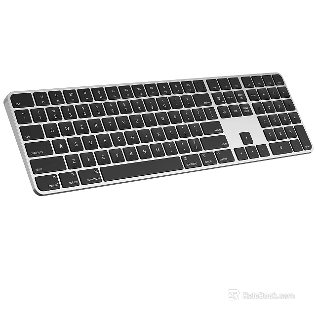 Slim Modern Computer Keyboard With Silver Frame Black Keys And Numeric Keypad 3d model 