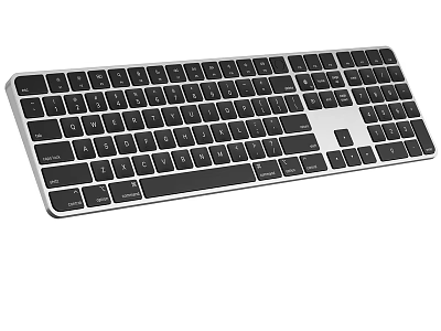 Slim Modern Computer Keyboard With Silver Frame Black Keys And Numeric Keypad 3d model
