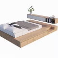 Modern Wooden Platform Bed With Storage Drawers And Floating Nightstand Plant And Books