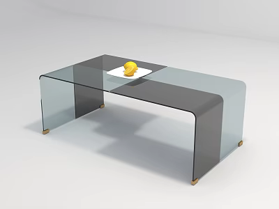 Modern Glass Coffee Table With Golden Legs And Yellow Fruit On White Plate 3d model
