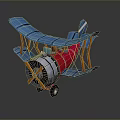 Colorful Toy Biplane With Blue Wings Red Fuselage Silver Propeller And Orange Struts