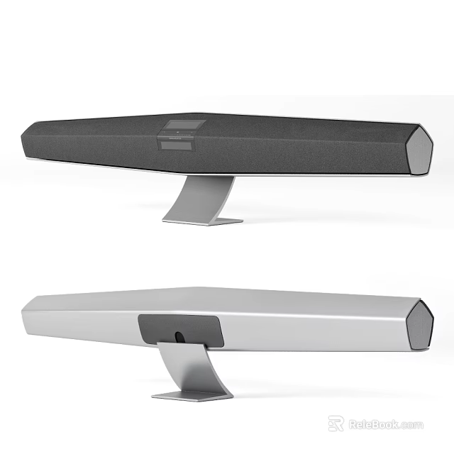 Modern Black And Silver Soundbar With Sleek Design And Metal Stand 3d model 