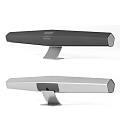 Modern Black And Silver Soundbar With Sleek Design And Metal Stand