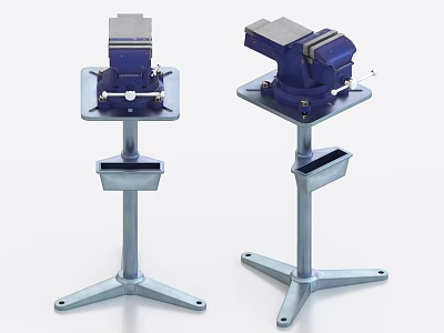 Heavy Duty Industrial Bench Vice With Blue Body And Silver Tripod Stand Base 3d model
